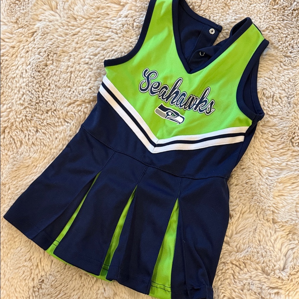 NFL Seahawks Football Cheer Pleated Navy and Lime Green Dress Outfit 3t Girls